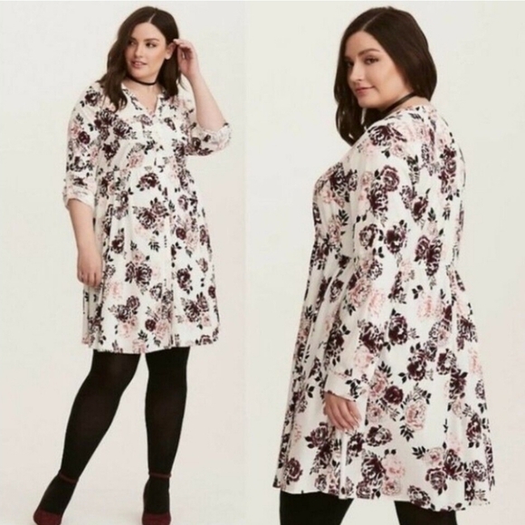Torrid Challis button front  white floral long sleeve dress - Picture 1 of 11